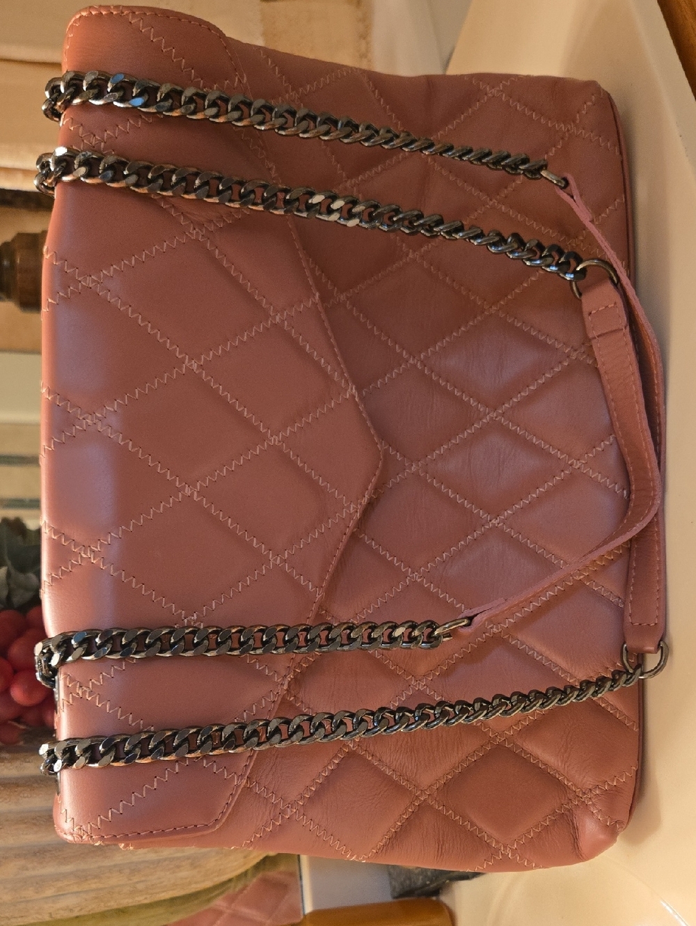 Roberta Rossi Nice Pink Quilted Shoulder Bag with Chain Detailing 15.5Wx9H - Picture 10 of 16